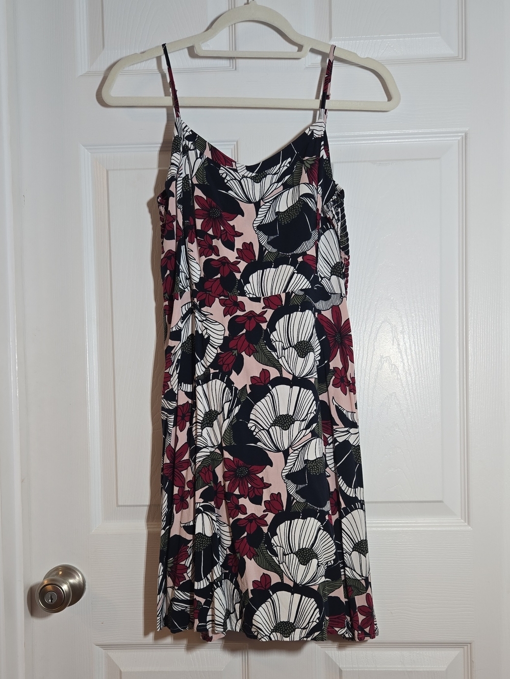 LOFT Pink Black Burgundy Floral Smocked Slip Dress Size 6P